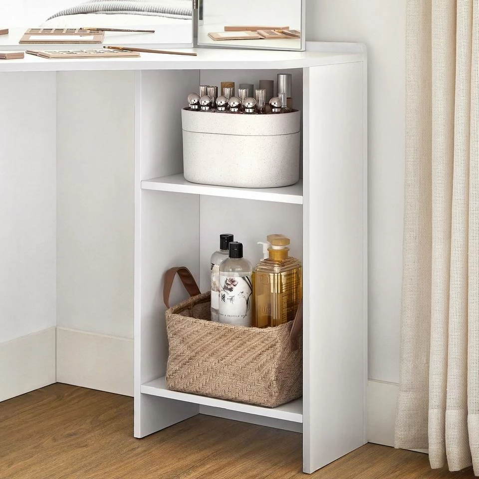 VASAGLE Schminktisch »RDT121T10«, Eckschminktisch, Frisiertisch,3-teiliger Klap pspiegel, 2 Schubladen, 3 offene Fächer 7 VASAGLE Schminktisch »RDT121T10«, Eckschminktisch, Frisiertisch,3-teiliger Klap pspiegel, 2 Schubladen, 3 offene Fächer – Bild 5