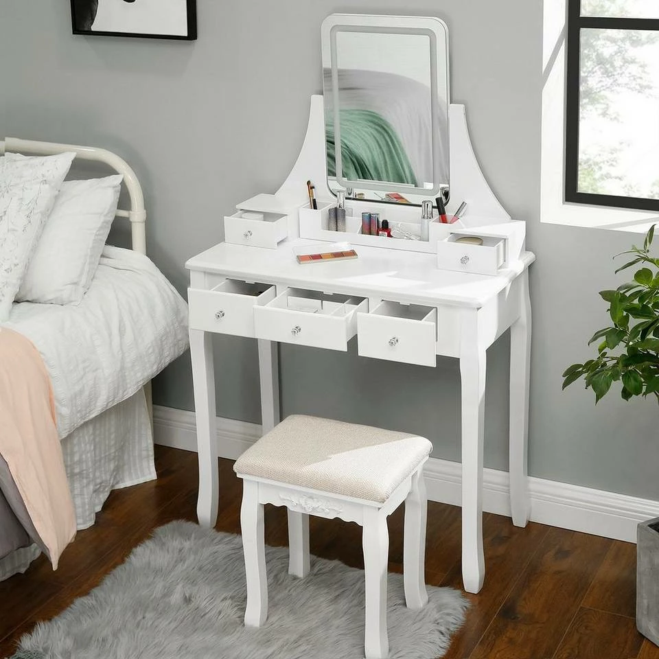VASAGLE Schminktisch »RDT25WL«, Frisiertisch, Kosmetiktisch mit LED-Beleuchtung in 3 Farben, mit gepolstertem Hocker 4 VASAGLE Schminktisch »RDT25WL«, Frisiertisch, Kosmetiktisch mit LED-Beleuchtung in 3 Farben, mit gepolstertem Hocker – Bild 2