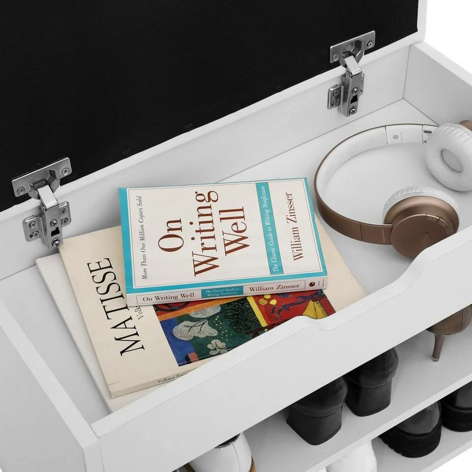 VASAGLE Schuhbank »LHS20WT«, Schuhregal mit Klappdeckel und gepolstertem Sitzbank, mit 2 Fächern, 60 x 30 x 44 cm 5 VASAGLE Schuhbank »LHS20WT«, Schuhregal mit Klappdeckel und gepolstertem Sitzbank, mit 2 Fächern, 60 x 30 x 44 cm – Bild 3