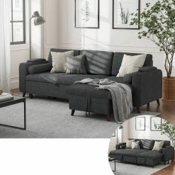 VASAGLE Schlafsofa »LCS801«, Bettsofa mit Stauraum, Ecksofa, mit Becherhalter, einfache Montage, 223 x 142 x 88 cm (L x B x H), modern Dunkelgrau, Hellgrau -Vasagleaus Geschaft 622d862a 0695 4e0c adf2 501123f7a810