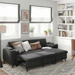 VASAGLE Schlafsofa »LCS801«, Bettsofa mit Stauraum, Ecksofa, mit Becherhalter, einfache Montage, 223 x 142 x 88 cm (L x B x H), modern Dunkelgrau, Hellgrau -Vasagleaus Geschaft 628bab29 990d 43ea 9d46 bbdc617041f0