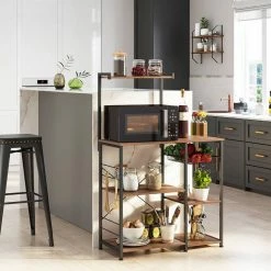 VASAGLE Standregal »KKS035/35«, Küchenregal mit Metallkorb, 6 S-Haken und Regalablagen, 90 x 40 x 132 cm, Industrie-Design Haselnussbraun-schwarz, Greige-schwarz, Vintage -Vasagleaus Geschaft 682ed9a1 bab2 4059 8a01 103adda93d29