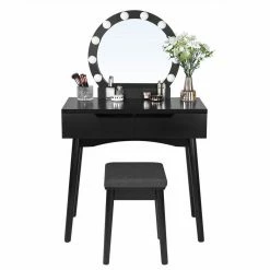 VASAGLE Schminktisch »RDT11WL RDT11BL«, Frisiertisch, Kosmetiktisch, mit Beleuchtung und gepolsterter Hocker Schwarz, Wei&szlig; -Vasagleaus Geschaft 694b4208 630e 402b 9ea6 f929f1bbf534