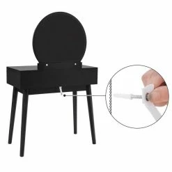 VASAGLE Schminktisch »RDT11BK RDT11K«, Frisiertisch, mit rundem Spiegel und gepolstertem Hocker, 2 große Schubladen Schwarz | schwarz, Weiß | natur -Vasagleaus Geschaft 6bdfe537 84f4 41cd 94a3 8f97cb8aa83c