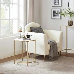 VASAGLE Beistelltisch »LET282A10«, Nachttisch, rund, mit Oberfläche aus Holzspanplatte und goldfarbenem Metallrahmen, weiß-goldfarben -Vasagleaus Geschaft 6be24cc6 6743 4876 8927 0f3284cd7337