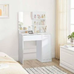 VASAGLE Schminktisch »RDT119W01«, Frisiertisch, Schminkkommode mit Spiegel, Aufbewahrungsfach, 1 Schublade, weiß