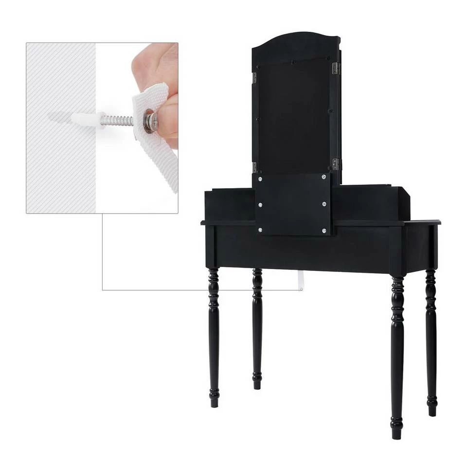 VASAGLE Schminktisch »RDT60WT RDT60BK«, Frisiertisch, Kosmetiktisch mit 3-teiliger Klappspiegel,mit Hocker Schwarz, Weiß 19 VASAGLE Schminktisch »RDT60WT RDT60BK«, Frisiertisch, Kosmetiktisch mit 3-teiliger Klappspiegel,mit Hocker Schwarz, Weiß – Bild 17