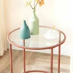 VASAGLE Beistelltisch »LGT20G/020B01«, Beistelltisch rund, kleiner Couchtisch, Glastisch mit Metallgestell, Nachttisch, Sofatisch Gold, Ros&eacute;gold, Schwarz -Vasagleaus Geschaft 701446ef 1f42 4a3f a42c 13d412868bfd