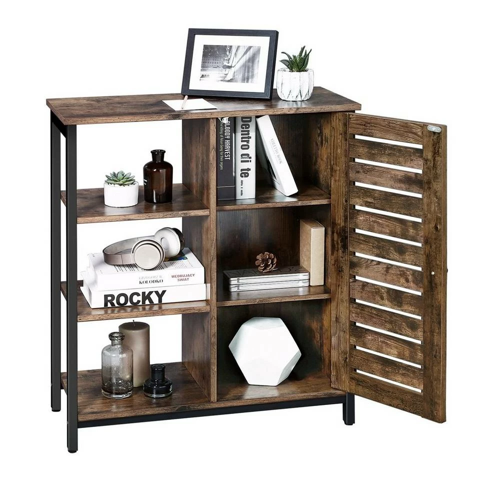 VASAGLE Sideboard »LSC74BX LSC74GD«, Küchenschrank mit 3 offenen Ablagen, Stahlgestell, vintage Braun 5 VASAGLE Sideboard »LSC74BX LSC74GD«, Küchenschrank mit 3 offenen Ablagen, Stahlgestell, vintage Braun – Bild 3