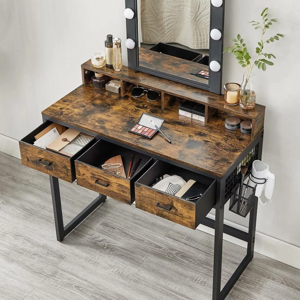 VASAGLE Schminktisch »RVT014A10 RVT014B01«, Frisiertisch, Kosmetiktisch mit Hocker, 10 LED-Glühbirnen, einstellbare Helligkeit Vintagebraun-Schwarz, Weiß-gold 8 VASAGLE Schminktisch »RVT014A10 RVT014B01«, Frisiertisch, Kosmetiktisch mit Hocker, 10 LED-Glühbirnen, einstellbare Helligkeit Vintagebraun-Schwarz, Weiß-gold – Bild 6