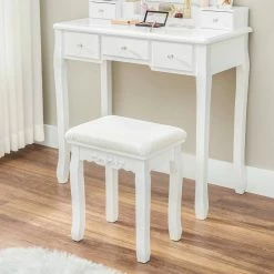 VASAGLE Schminktisch »RDT170W01«, Frisiertisch, Kosmetiktisch, mit gepolsterter Hocker, 10 Glühbirnen, weiß -Vasagleaus Geschaft 745f903e b44c 4d80 ad1f 88e76da2a20c