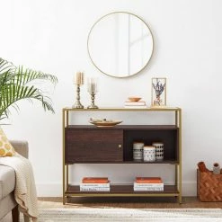 VASAGLE Konsolentisch »LSC016B24«, Beistelltisch, Flurtisch, mit Schiebetür, Schokoladenbraun-Mattgold