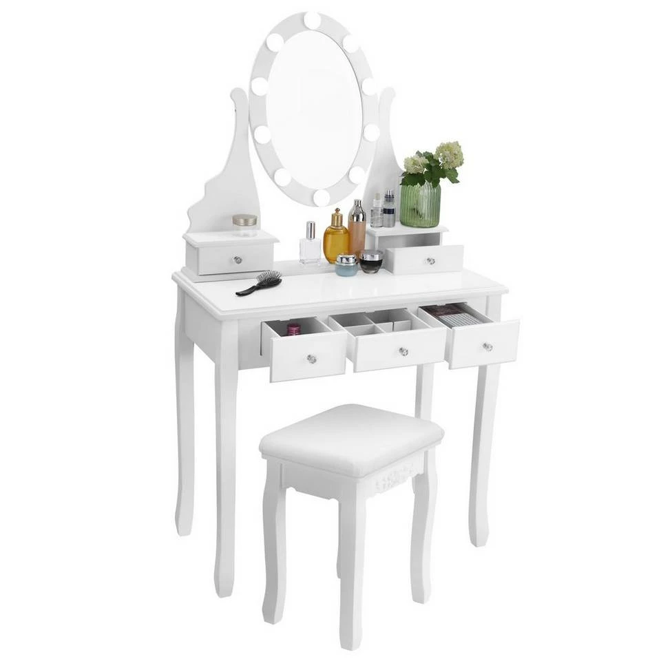 VASAGLE Schminktisch »RDT09WL«, Frisiertisch, Kosmetiktisch mit Beleuchtung, mit Spiegel und Hocker, 5 Schubladen 5 VASAGLE Schminktisch »RDT09WL«, Frisiertisch, Kosmetiktisch mit Beleuchtung, mit Spiegel und Hocker, 5 Schubladen – Bild 3