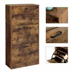 VASAGLE Schuhschrank »LBC03« Schuhregal mit 3 Klappen und Ebenen, perfekt für schmale Flure, 60 x 24 x 120 cm (L x B x H) Eichenfarben, Vintage, Wei&szlig; -Vasagleaus Geschaft 763e3b05 9363 47ae b620 2addb8abe363