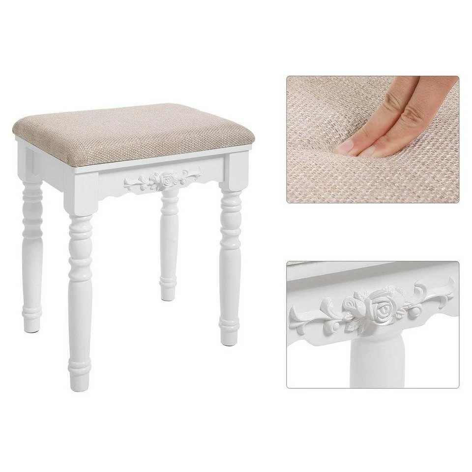 VASAGLE Schminktisch »RDT60WT RDT60BK«, Frisiertisch, Kosmetiktisch mit 3-teiliger Klappspiegel,mit Hocker Schwarz, Weiß 7 VASAGLE Schminktisch »RDT60WT RDT60BK«, Frisiertisch, Kosmetiktisch mit 3-teiliger Klappspiegel,mit Hocker Schwarz, Weiß – Bild 5