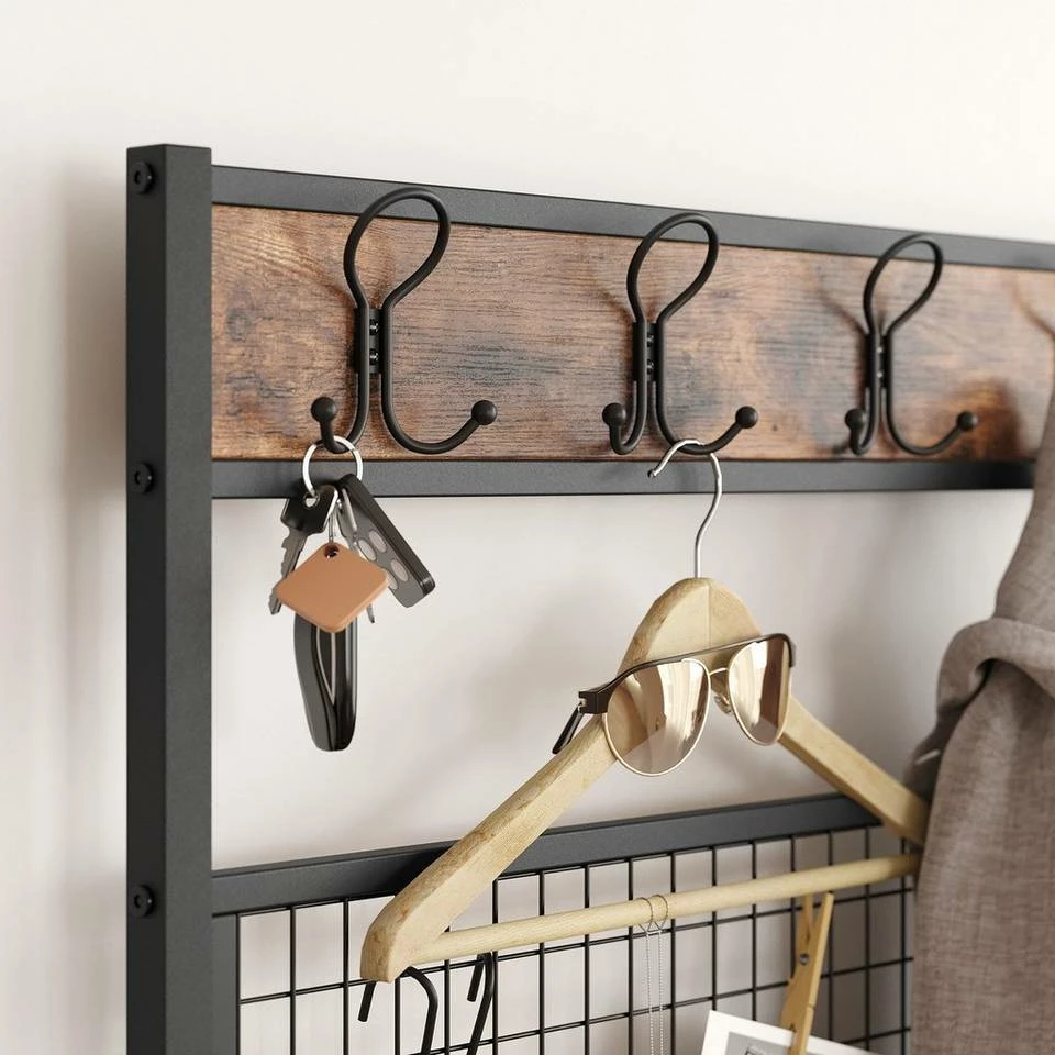 VASAGLE Garderobenständer »HSR46BX«, Garderobe mit 9 Kleiderhaken und Schuhregal, vintage 6 VASAGLE Garderobenständer »HSR46BX«, Garderobe mit 9 Kleiderhaken und Schuhregal, vintage – Bild 4