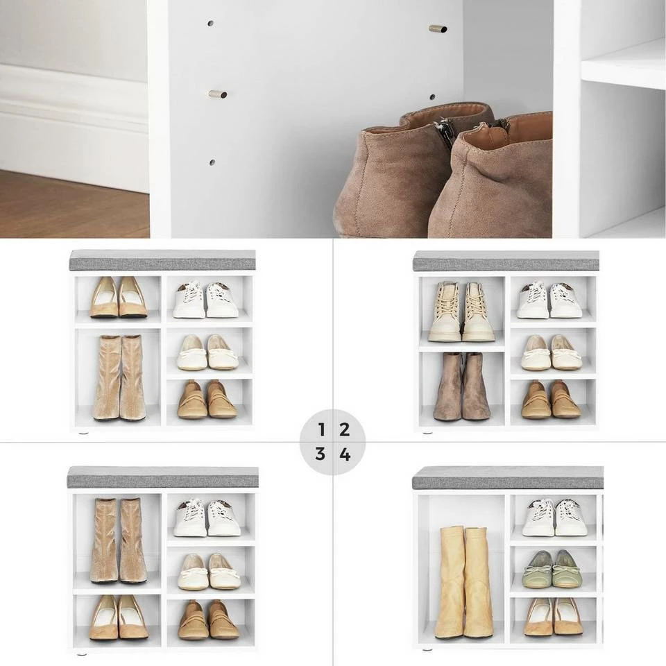 VASAGLE Schuhbank »LHS10«, Schuhregal, Sitzbank, 10 Fächer, mit Polsterung, multifunktional, 104 x 30 x 48 cm Natur, Vintage, Weiß 31 VASAGLE Schuhbank »LHS10«, Schuhregal, Sitzbank, 10 Fächer, mit Polsterung, multifunktional, 104 x 30 x 48 cm Natur, Vintage, Weiß – Bild 29