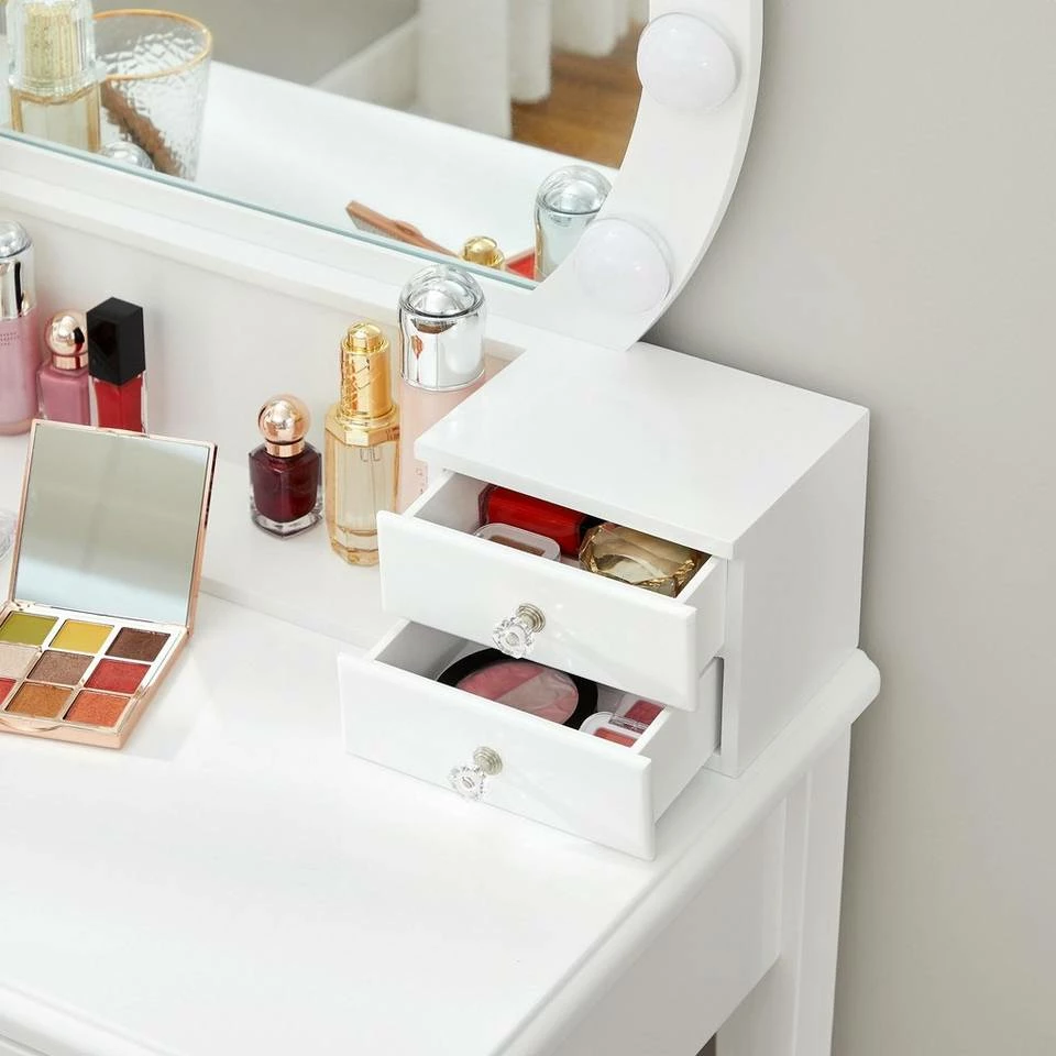 VASAGLE Schminktisch »RDT151W01«, Frisiertisch, Kosmetiktisch, mit 10 dimmbare Glühbirnen, gepolsterter Hocker 8 VASAGLE Schminktisch »RDT151W01«, Frisiertisch, Kosmetiktisch, mit 10 dimmbare Glühbirnen, gepolsterter Hocker – Bild 6