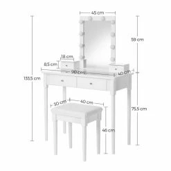VASAGLE Schminktisch »RDT172W01«, Frisiertisch, mit Hocker und 10 Glühbirnen, transparente Tischplatte aus Hartglas -Vasagleaus Geschaft 7f594579 69e4 499f 8ee0 9775436fd244