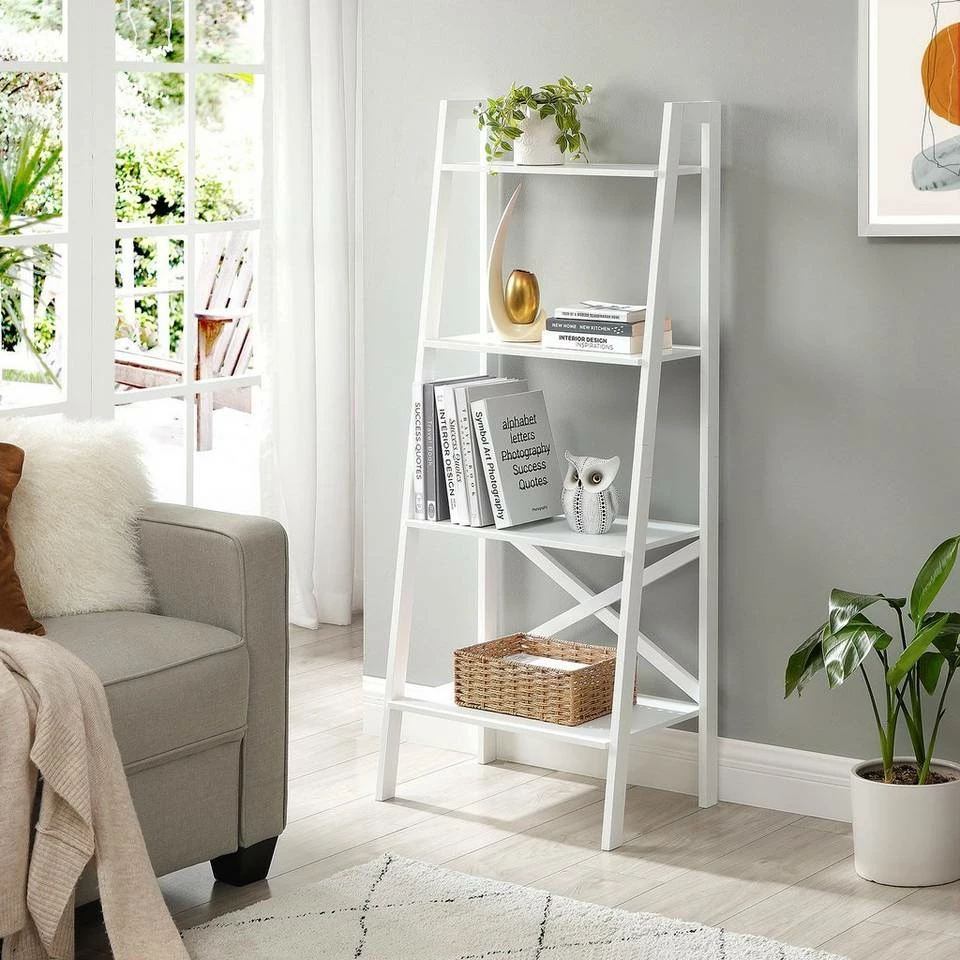 VASAGLE Standregal »LLS200N01 LLS200W01«, Bücherregal, Leiterregal mit 4 Ebenen Natur, Weiß 4 VASAGLE Standregal »LLS200N01 LLS200W01«, Bücherregal, Leiterregal mit 4 Ebenen Natur, Weiß – Bild 2