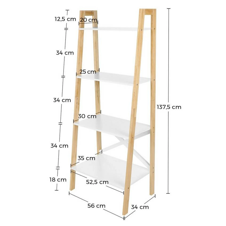 VASAGLE Standregal »LLS200N01 LLS200W01«, Bücherregal, Leiterregal mit 4 Ebenen Natur, Weiß 15 VASAGLE Standregal »LLS200N01 LLS200W01«, Bücherregal, Leiterregal mit 4 Ebenen Natur, Weiß – Bild 13