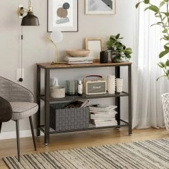 VASAGLE Konsolentisch »LNT81BX LNT081B02«, Flurtisch mit 2 Gitterablagen, Beistelltisch, Sideboard, Wohnzimmer, Flur, schmal, vintage Greige-schwarz