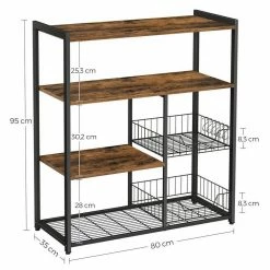 VASAGLE Standregal »KKS96X«, Metallregal aus Holz, Küche, mit Haken, 2 Metallkörben und Gitterfach, 80 x 35 x 95 cm, vintage -Vasagleaus Geschaft 84e0861b ec60 4757 8509 596af070563c