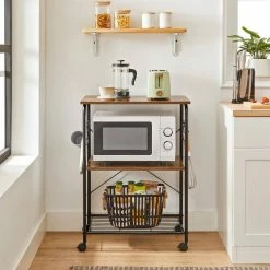 VASAGLE Servierwagen »KKS022B01«, Beistelltisch, Metallregal, Küchenhelfer, mit Rollen, 3 Ablagen, und 6 Haken, Vintage-Look -Vasagleaus Geschaft 8626b6dd 1796 418d adeb 88fc56d3a267