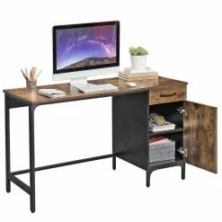 VASAGLE Schreibtisch »LWD51X«, Computertisch, Bürotisch mit Schublade und Schrank, vintage