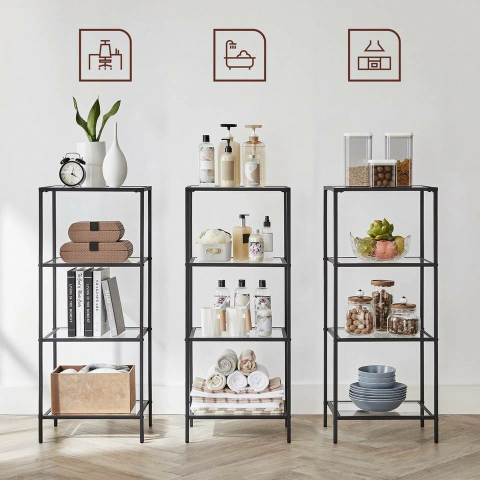 VASAGLE Standregal »LGT28G LGT028B61«, Badezimmerregal, Küchenregal, Flurregal, stabil, einfacher Aufbau, Wohnzimmer, Schlafzimmer Goldfarben, Schwarz 15 VASAGLE Standregal »LGT28G LGT028B61«, Badezimmerregal, Küchenregal, Flurregal, stabil, einfacher Aufbau, Wohnzimmer, Schlafzimmer Goldfarben, Schwarz – Bild 13