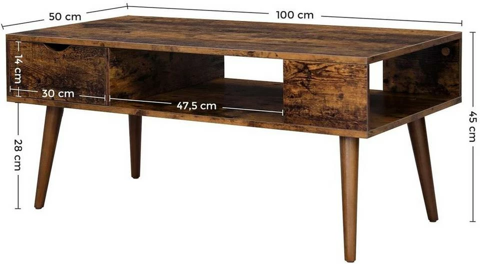 VASAGLE Couchtisch »LCT028X01«, Beistelltisch mit Stauraum, Schublade, offenes Fach, für Wohnzimmer, Esszimmer, 100 x 50 x 45 cm, vintage 6 VASAGLE Couchtisch »LCT028X01«, Beistelltisch mit Stauraum, Schublade, offenes Fach, für Wohnzimmer, Esszimmer, 100 x 50 x 45 cm, vintage – Bild 4