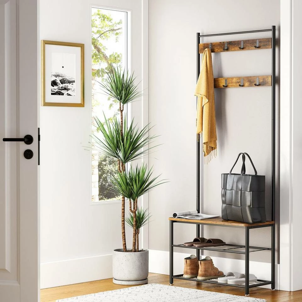 VASAGLE Garderobenständer »HSR41«, Kleiderständer mit Schuhablagen, vintage Grau, Walnussbraun 5 VASAGLE Garderobenständer »HSR41«, Kleiderständer mit Schuhablagen, vintage Grau, Walnussbraun – Bild 3