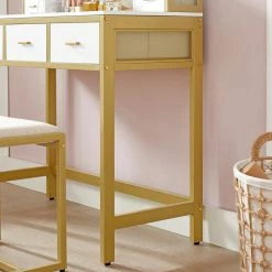 VASAGLE Schminktisch »RVT006A10/B01«, Frisiertisch, Kosmetiktisch, mit Hocker, mit ovalem Spiegel und 5 Schubladen Vintagebraun-Schwarz, Weiß-goldfarben 35 VASAGLE Schminktisch »RVT006A10/B01«, Frisiertisch, Kosmetiktisch, mit Hocker, mit ovalem Spiegel und 5 Schubladen Vintagebraun-Schwarz, Weiß-goldfarben -Vasagleaus Geschaft 8f6840b4 406a 4024 8b2f ce6417fa5e58