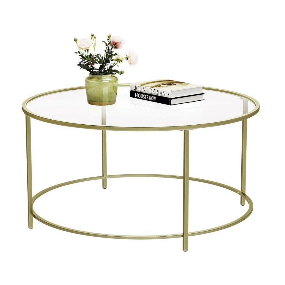 VASAGLE Couchtisch »LGT21G«, Beistelltisch, Glastisch, Sofatisch mit Metallgestell, Hartglas, Ø 84 cm, rund, stabil Gold, Schwarz 3 VASAGLE Couchtisch »LGT21G«, Beistelltisch, Glastisch, Sofatisch mit Metallgestell, Hartglas, Ø 84 cm, rund, stabil Gold, Schwarz