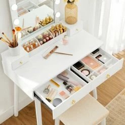 VASAGLE Schminktisch »RDT173W01«, Frisiertisch,Kosmetiktisch mit 10 Glühbirnen und gepolsterter Hocker, Massivholzbeinen -Vasagleaus Geschaft 90bb5988 d02d 40e2 9693 ec54aa5e4c4d