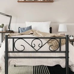 VASAGLE Metallbett »RMB061 RMB063«, Einzelbett, Doppelbett, mit Lattenrost und Bettgestell, für kleine Räume, Gästebett Schwarz, Wei&szlig; -Vasagleaus Geschaft 9121c19e 5657 459e becb 5057e0415437