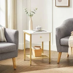 VASAGLE Nachttisch »LET512A10«, Beistelltisch, mit Schublade und Gitterablage, modern, weiß-goldfarben 13 VASAGLE Nachttisch »LET512A10«, Beistelltisch, mit Schublade und Gitterablage, modern, weiß-goldfarben -Vasagleaus Geschaft 930f33ba 8595 47e6 a2f2 28bc6cfbe8a9