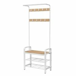 VASAGLE Garderobenständer »HSR40B«, Kleiderständer mit 9 Haken, Schuhregal mit 3 Ablagen und stilvollen Griffen, 183 cm hoch, Industrie-Design Grau, Vintage, Wei&szlig; -Vasagleaus Geschaft 94b23242 11a4 45d0 8af5 2e732837af74