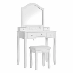 VASAGLE Schminktisch »RDT175W01«, Frisiertisch, Kosmetiktisch mit gepolsterter Hocker, 5 Schubladen, weiß -Vasagleaus Geschaft 94d6af32 2de5 4658 8015 6fbedd48a1bd