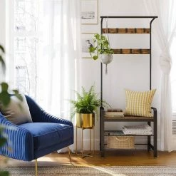 VASAGLE Garderobenständer »HSR40B«, Kleiderständer mit 9 Haken, Schuhregal mit 3 Ablagen und stilvollen Griffen, 183 cm hoch, Industrie-Design Grau, Vintage, Wei&szlig; -Vasagleaus Geschaft 97bdd86f 2c6e 49e3 afff 912414414a1e