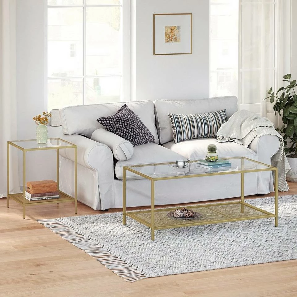 VASAGLE Beistelltisch »LGT030W01 LGT030A01«, Couchtisch mit 2 Ebenen, aus Hartglas, Gold-Transparent 6 VASAGLE Beistelltisch »LGT030W01 LGT030A01«, Couchtisch mit 2 Ebenen, aus Hartglas, Gold-Transparent – Bild 4