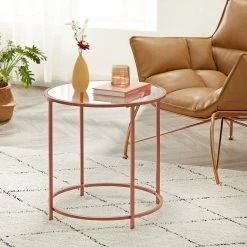 VASAGLE Beistelltisch »LGT20G/020B01«, Beistelltisch rund, kleiner Couchtisch, Glastisch mit Metallgestell, Nachttisch, Sofatisch Gold, Ros&eacute;gold, Schwarz -Vasagleaus Geschaft 9de572f3 3d7d 4e25 a9e4 8473fbf119b2
