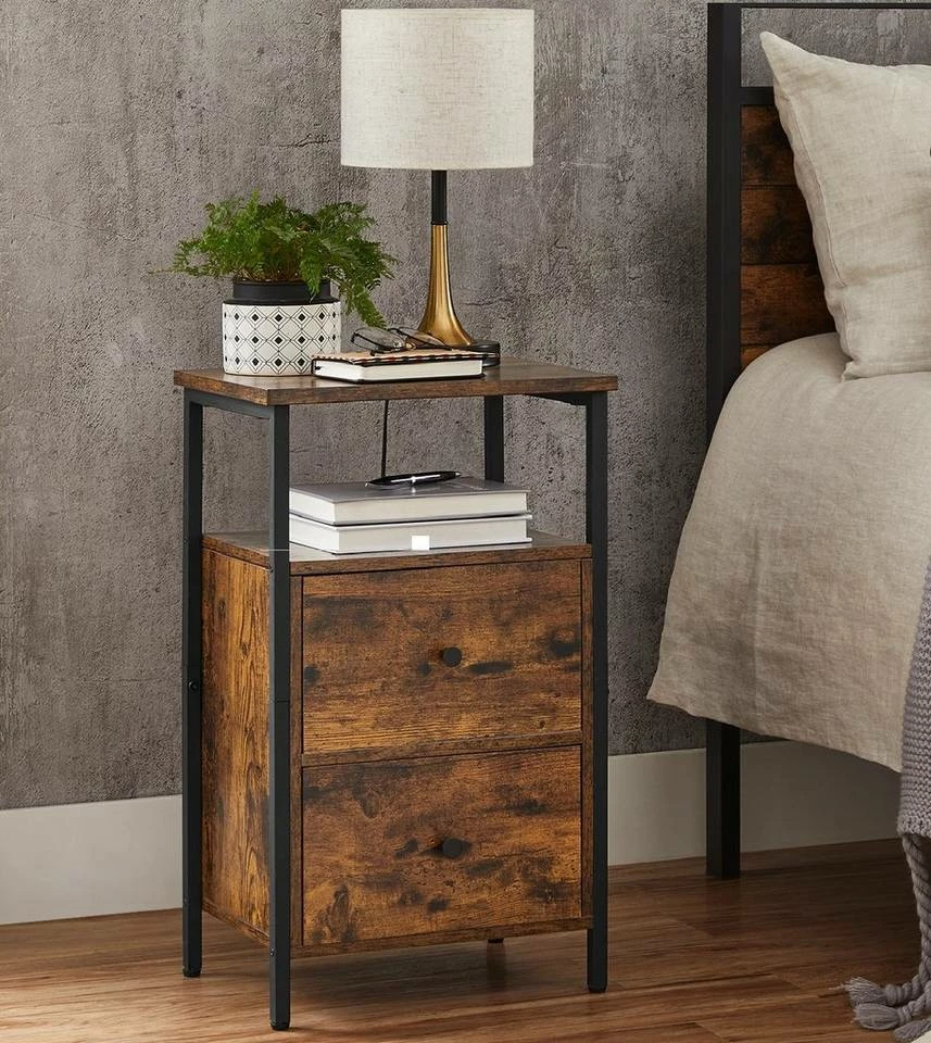 VASAGLE Nachttisch »LET521B01«, Beistelltisch, mit 2 Schubladen, Industrie-Design, vintage 3 VASAGLE Nachttisch »LET521B01«, Beistelltisch, mit 2 Schubladen, Industrie-Design, vintage