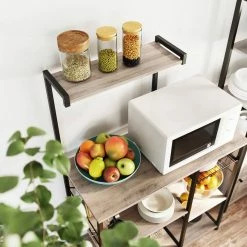 VASAGLE Standregal »KKS035/35«, Küchenregal mit Metallkorb, 6 S-Haken und Regalablagen, 90 x 40 x 132 cm, Industrie-Design Haselnussbraun-schwarz, Greige-schwarz, Vintage -Vasagleaus Geschaft 9ed56ce0 176a 477b 8042 03015a43eb6f