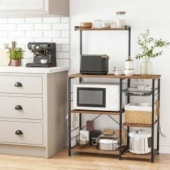 VASAGLE Standregal »KKS035/35«, Küchenregal mit Metallkorb, 6 S-Haken und Regalablagen, 90 x 40 x 132 cm, Industrie-Design Haselnussbraun-schwarz, Greige-schwarz, Vintage