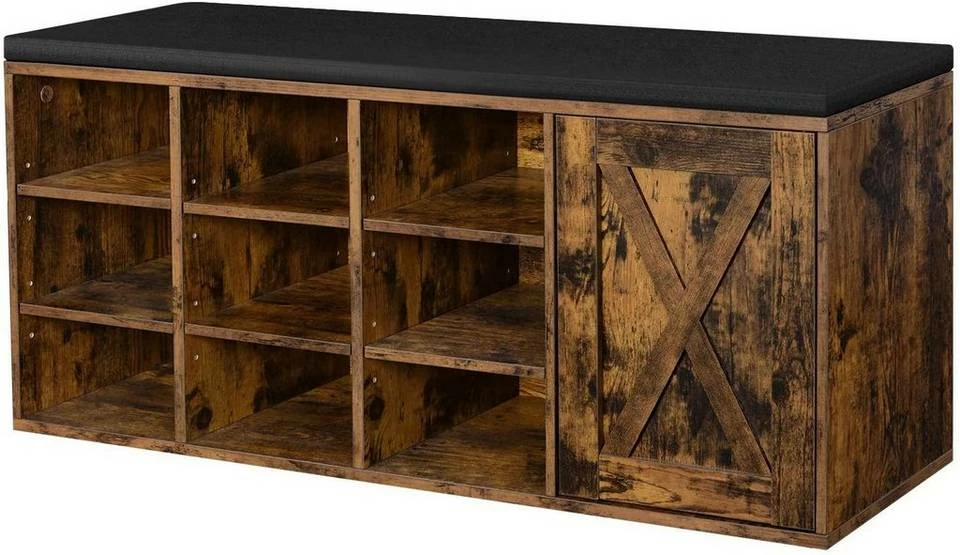 VASAGLE Schuhbank »LHS058X01«, Schrank, Schuhregal mit 9 offenen Fächern, mit Polsterung, rustikale Tür, vintage 3 VASAGLE Schuhbank »LHS058X01«, Schrank, Schuhregal mit 9 offenen Fächern, mit Polsterung, rustikale Tür, vintage