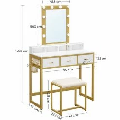 VASAGLE Schminktisch »RVT014A10 RVT014B01«, Frisiertisch, Kosmetiktisch mit Hocker, 10 LED-Glühbirnen, einstellbare Helligkeit Vintagebraun-Schwarz, Weiß-gold 35 VASAGLE Schminktisch »RVT014A10 RVT014B01«, Frisiertisch, Kosmetiktisch mit Hocker, 10 LED-Glühbirnen, einstellbare Helligkeit Vintagebraun-Schwarz, Weiß-gold -Vasagleaus Geschaft a3a7c3fb a214 4e01 bd65 2d145ea468dc
