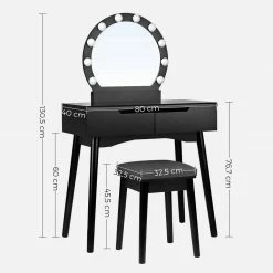 VASAGLE Schminktisch »RDT11WL RDT11BL«, Frisiertisch, Kosmetiktisch, mit Beleuchtung und gepolsterter Hocker Schwarz, Wei&szlig; -Vasagleaus Geschaft a4017486 83fc 4ea6 b5d2 d9864ee0791f
