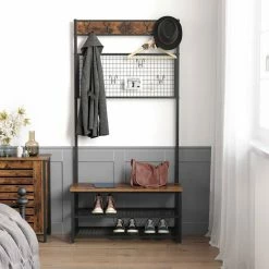 VASAGLE Garderobenständer »HSR46BX«, Garderobe mit 9 Kleiderhaken und Schuhregal, vintage