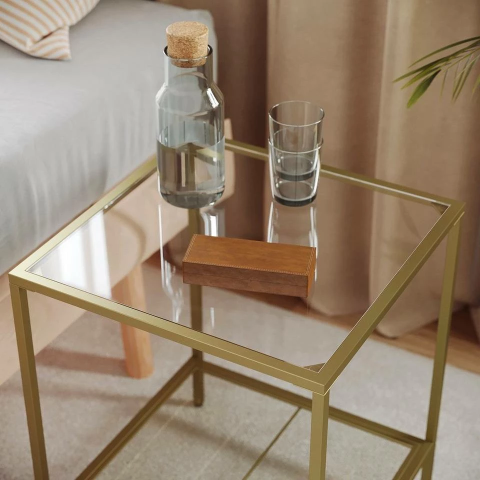 VASAGLE Beistelltisch »LGT030W01 LGT030A01«, Couchtisch mit 2 Ebenen, aus Hartglas, Gold-Transparent 5 VASAGLE Beistelltisch »LGT030W01 LGT030A01«, Couchtisch mit 2 Ebenen, aus Hartglas, Gold-Transparent – Bild 3